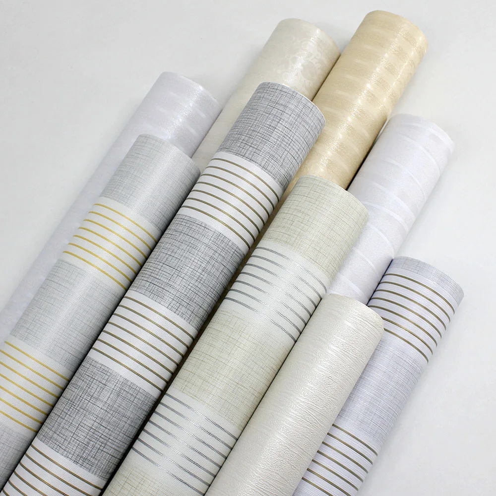 

PVC Self Adhesive Wallpaper Simple Plain Color Stripes Linen Finish Living Room Bedroom Hotel Engineering Wallpaper Adhesive Pap