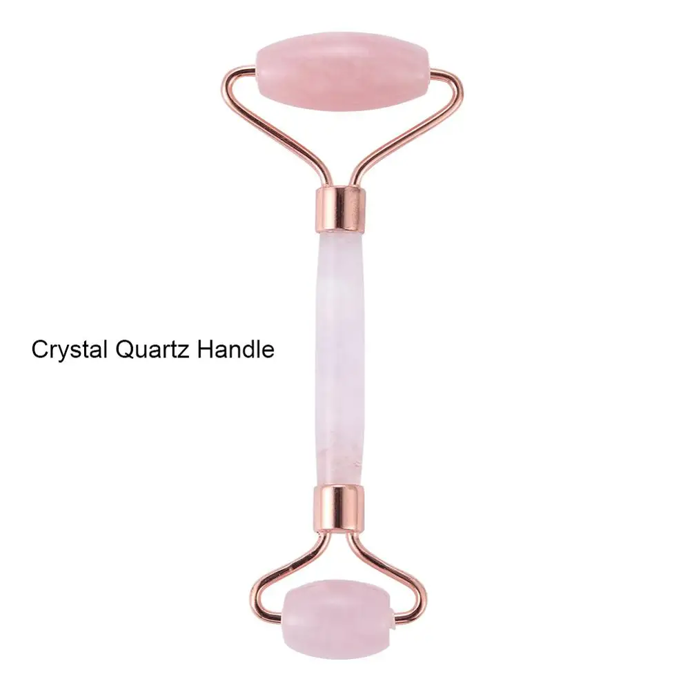 Quartz Handle Натуральный нефрит для массажа лица Кристалл Камень Нефрит для лифтинга лица ролик для удаления морщин уход за кожей розовый нефрит камень для лица ролик - Цвет: Quartz Handle