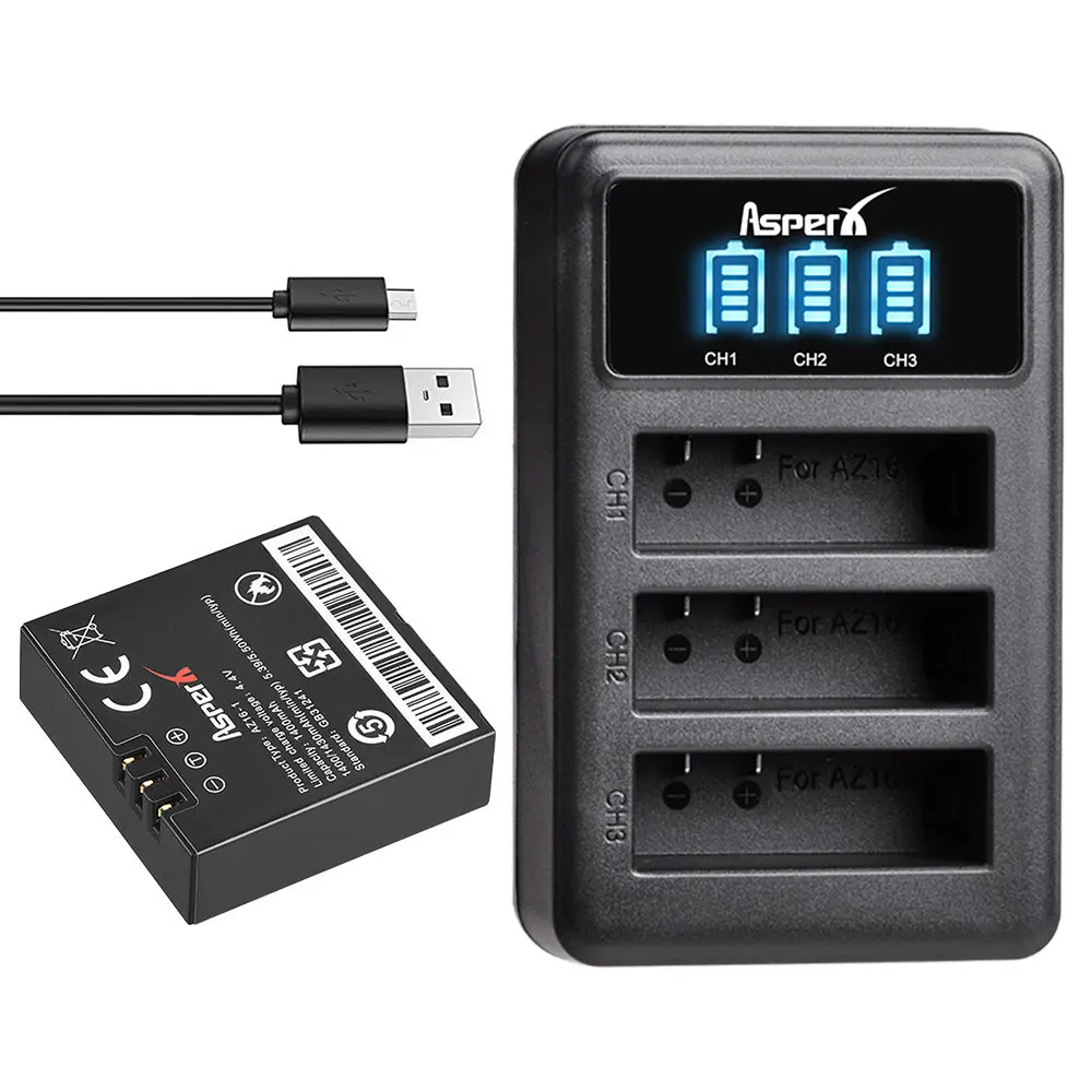 1 шт. AZ16 AZ16-1 батареи для оригинального Xiaomi YI lite 2 4K 4k + LED 3 слота USB зарядное