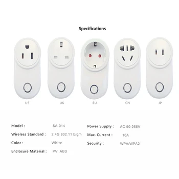 

WIFI Smart Socket Us UK EU GB Japan Plug 90V~250V 10A Remote Control Smart Timing Switch Work For Amazon Alexa/Google Assistant