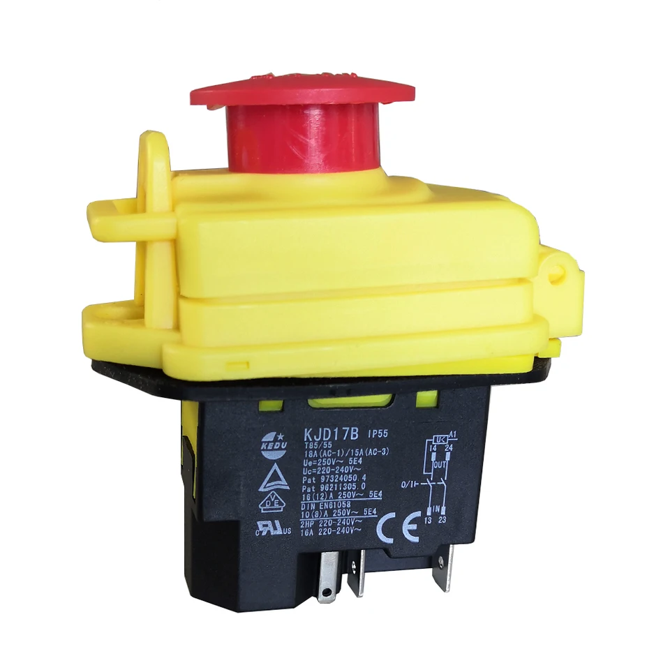 Yhenlovtt KJD17B Waterdicht IP54 Mini Draaibank KJD17B KEDU Industriële Elektromagnetische Drukknopschakelaar Voor 2NO 5- Pins Draaibanken Stopfunctie Draaibank