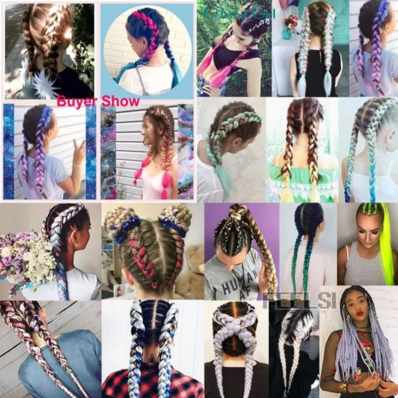 Luxury For Braiding 10pcs bulk buy Henlon 24" 60cm Brown Blonde Grey Green Two Tone Ombre Braiding Hair Synthetic Jumbo Braids