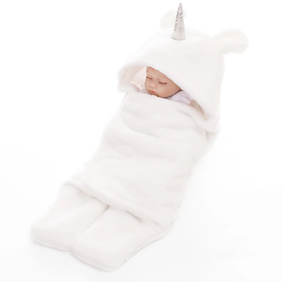 White Infant Newborn Baby Blanket Baby Swaddle Bath Wrap Muslin Blanket Unicorns Knit Cartoon Stroller Sleep Sack Bedding Sleeping Bag - Color: White
