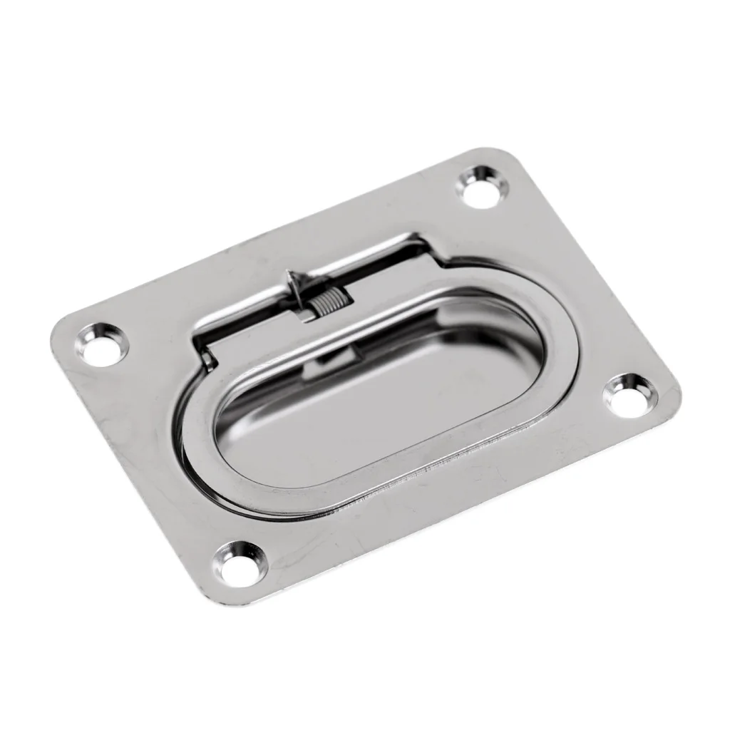 2pcs Rectangular Flush Spring Pull Lift Handle Marine Hatch Latch Accessories - Stainless Steel - 73 x 54 mm/2.87 x 2.13 inch