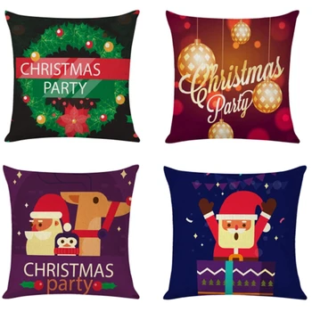 

Christmas Cushion Cover 45X45cm Pillowcase Sofa Cushions Pillow Cases Cotton Linen Pillow Covers Home Decor 4Pcs