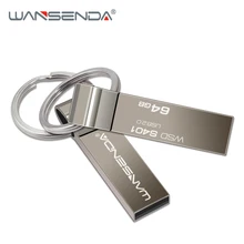 WANSENDA Metal USB Flash Drive Waterproof Pen Drive 64GB 32GB 16GB 8GB 4GB Pendrive USB Stick 2.0 with Portable Keychain