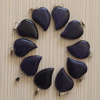 

Fashion Top Quality Bend Heart Blue Sand Stone Pendant Wholesale 50pcs/lot Charms Pendants For Jewelry Accessories