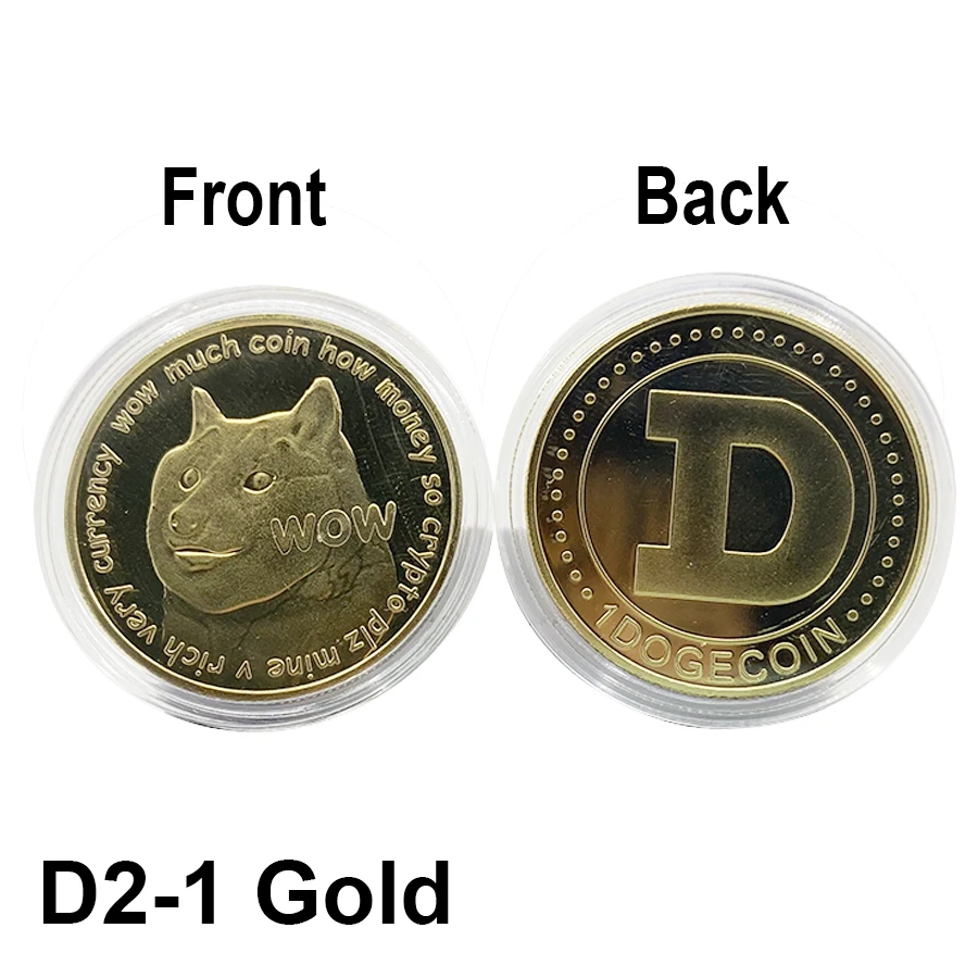D2 Beautiful Wow Dogecoin To The Moon Placcato Oro Doge Coin Cute Dog Pattern Metal Medal Doge Physical Crypto Coin Gifts