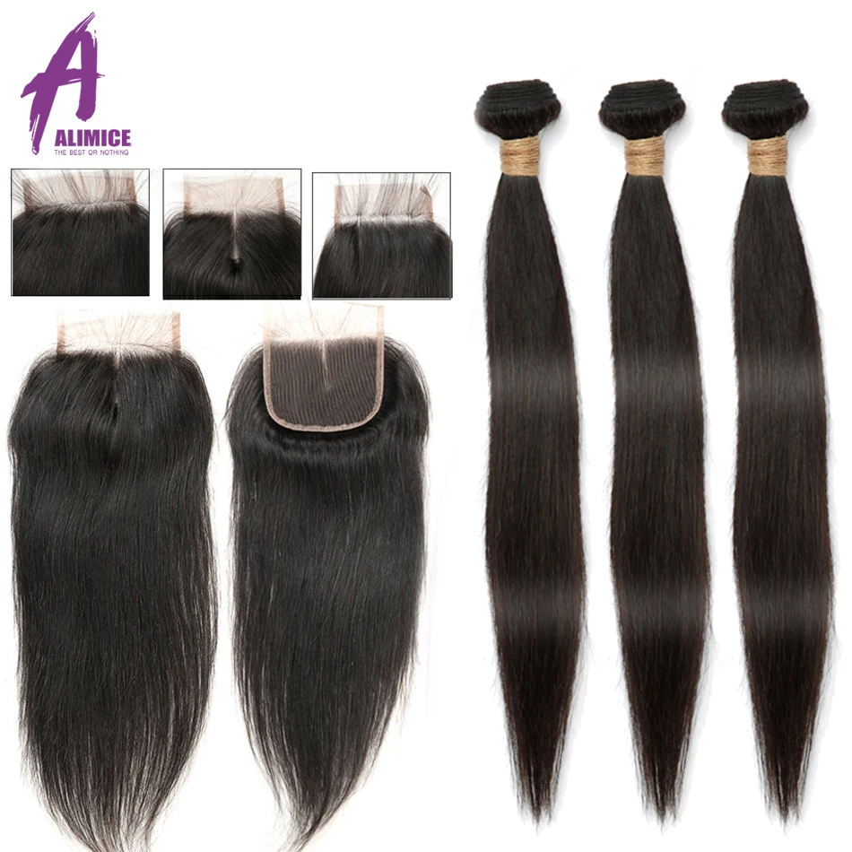 

Alimice Malaysian Hair Bundles With Closure Straight Hair Bundles With Closure Natural Human Hair 3 Bundles With Closure Remy