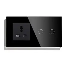 BSEED ЕС сенсорный выключатель 2 банды 1 способ 2 способ настенный выключатель 157 мм с многофункциональная розетка Хрустальная стеклянная панель белый черный Глобен