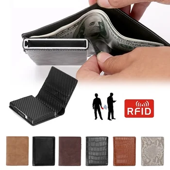 

PU Leather Men Aluminum Wallet Multifunction ID Card holder RFID Blocking Wallet Automatic Credit Card Coin Purse Wallet