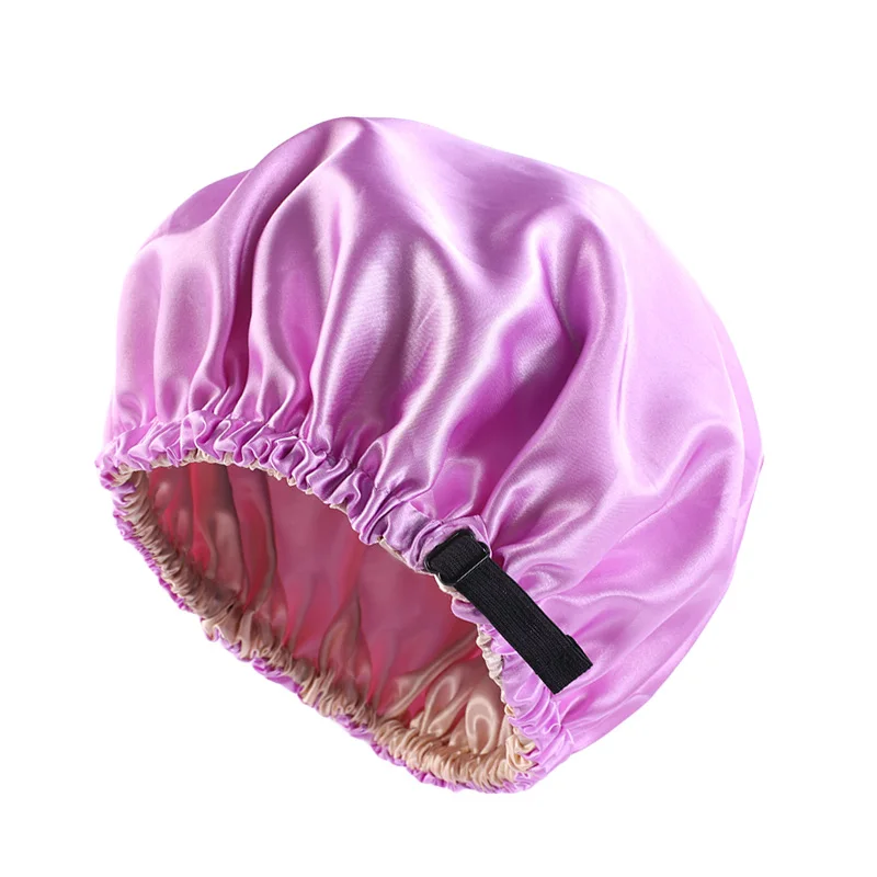 New Reversible Satin Bonnet double layer adjustable size Sleep Night Cap Head Cover Bonnet Hat for For Curly Springy Hair Black ladies head wraps