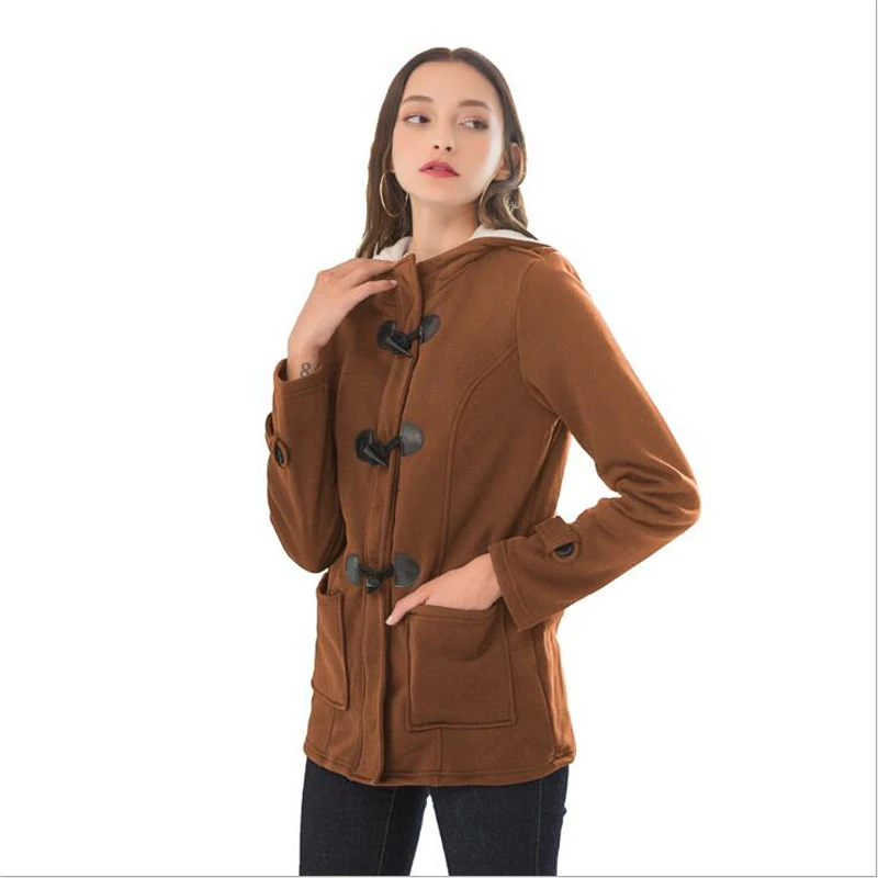 Повседневный женский плащ, осеннее пальто на молнии с капюшоном, женский длинный Тренч, пуговицы-рог для пальто, верхняя одежда, Женский Топ, размер S-5XL
