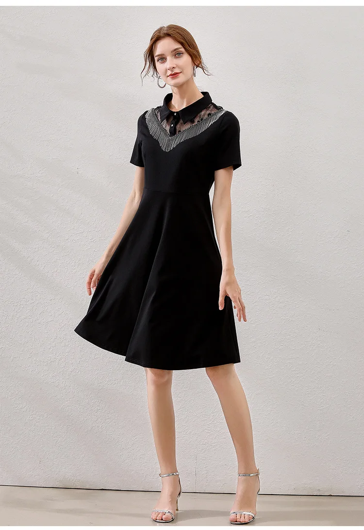 Waliifashion lace patchwork hollow out turn down collar elegant black dress slimming party dress chain tassels summer dress plus size5XL 11 16771569060_1746152143