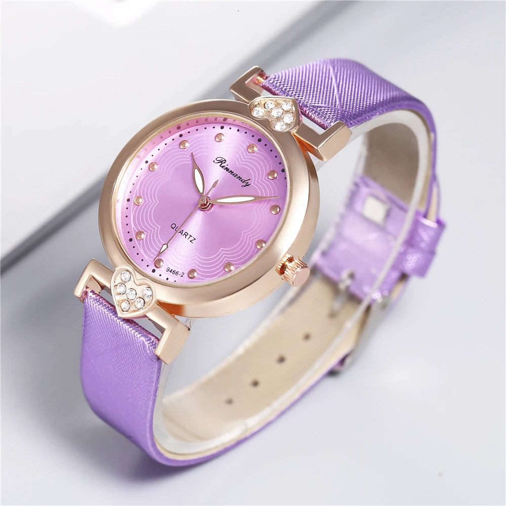 Белые женские часы модные повседневные с кожаным ремешком и сердечком кварцевые