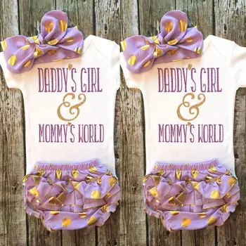 

3PCS Set Newborn Baby Girls Clothes Set Summer Dady's Girl Mommy's World Letter printed Romper+Tutu Skirted Shorts Outfit