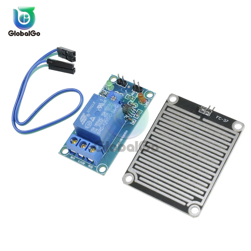 

12V Humidity Relay Control Module With 2Pin Cable Raindrops Rain Water Sensor Switch Controller Module For Arduino Robot Kit