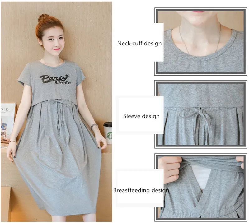 Summer Maternity Nursing Dress for Pregnant Pregnancy Women BreastFeeding Short Sleeve Dresses Cotton Outfits Clothes Plus Size