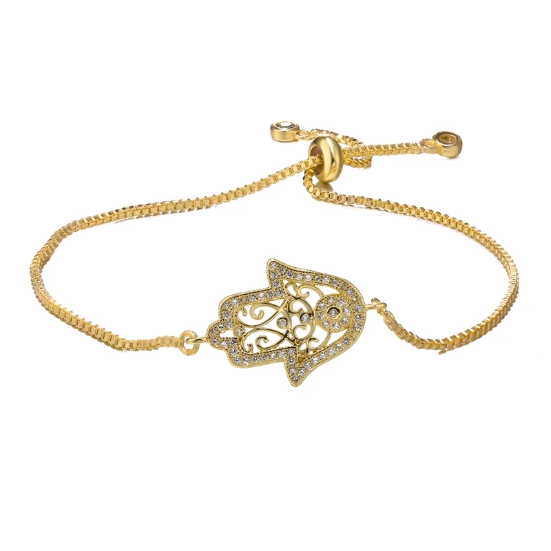 Juya золото/серебро/розовое золото регулируемые цепи браслеты греческий сглаза Фатимы Хамса рука браслеты для женщин мужчин - Окраска металла: Gold