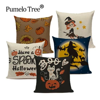 

Happy Halloween Pumpkin Bat Magic Girl Flying Carpet Ghosts Decor Cushion Cover Halloween Decoration Horror House Party Supplies