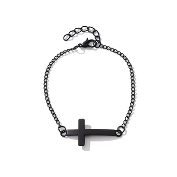 

Punk Goth Cross Hand Chain Link Sliver Gold Color Black Charms Adjustable Bangle Jewelry Bracelets For Women And Men Jewelry
