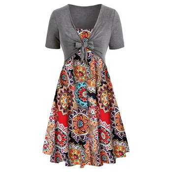 

2020 Women Summer Dress Boho Style Floral Print Chiffon Beach Dress Tunic Sundress Loose Mini Party Dress Vestidos de fiesta