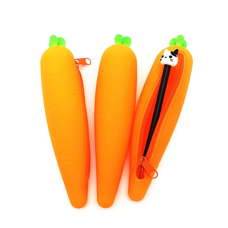 

Cute Cartoon Carrot Model Pencil Bag Kawaii Portable Silicone Pen Pencil Bag Women Mini Cosmetic Bag Girl School Stationary Case