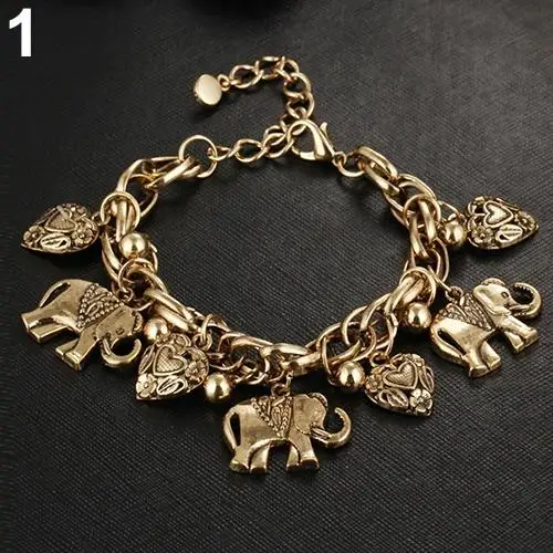 Women's Vintage Unique Carved Heart Elephant Shiny Pendant Bracelet Bangle колгоьки женские | Украшения и
