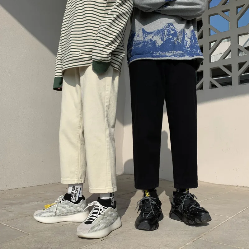 Spring Straight Pants Men's Fashion Solid Color Cotton Casual Pants Men Streetwear Wild Loose Hip Hop Trousers Mens S-XL