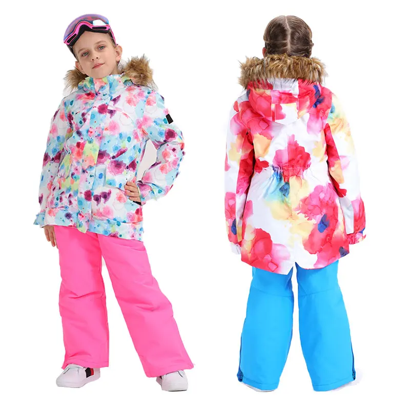 SMN Ski Suit Kids Girls Snowboard Jacket Pants Winter Waterproof Breathable Wind Resistant Warm Outdoor Sport Snowboard Wearing