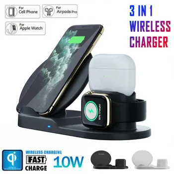 

10W Phone Charger 3 in 1 Wireless charging Stand Base Desktop Mobile Stand New Charging Dock Station bracket For iPhone Watch