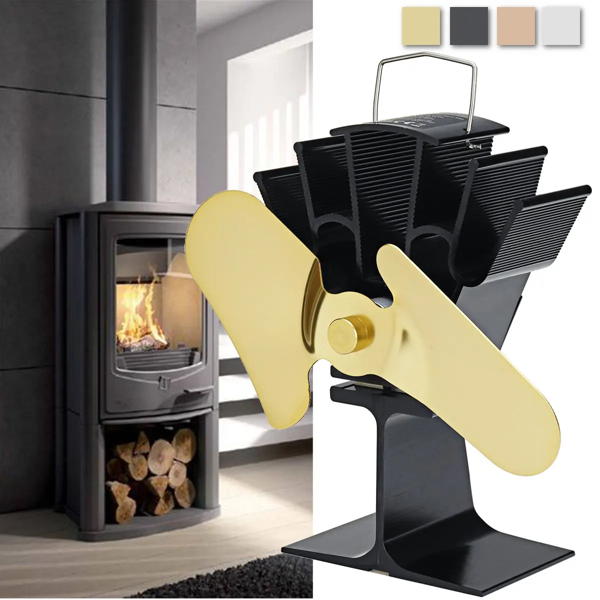 

2 Blades Aluminum Heat Powered Stove Fan Wood Log Fireplace Fan Burner Thermal Powered Fireplace Parts Ecofan Heat Distribution