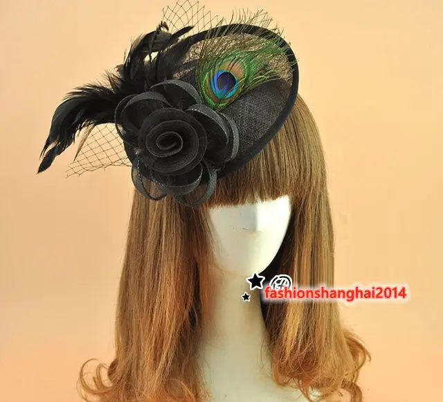 Mesh Peacock Feather Hairpin Hair Accessories Tiara Headdress Bridal Retro Net Yarn Bonnet peorchid gorgeous peacock bridal hand fan ostrich feather golden crystal brooch bouquet great gatsby 1902s wedding bouquet fan