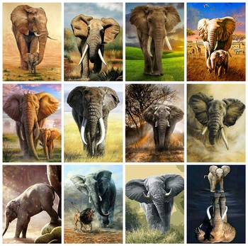 

Huacan 5D Diamond Painting Full Square Elephant Diamond Embroidery Mosaic Animal Art Kit Decorations Home Hobbies And Crafts