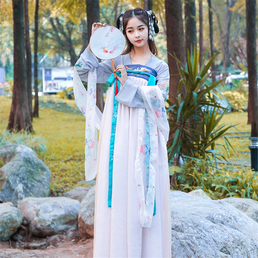 Китайский традиционный стиль, женское платье с вышивкой Hanfu, элегантное платье, праздничный танцевальный костюм, Древний Ретро стиль, для сцены, народная одежда на год
