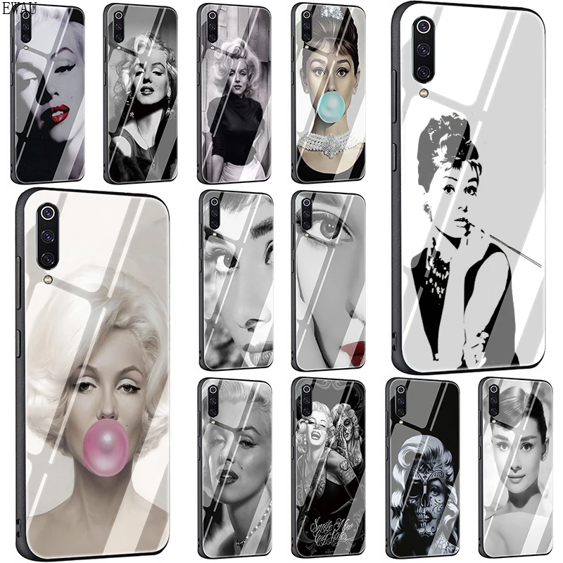 

EWAU Audrey Hepburn Marilyn Monroe Tempered Glass phone case for Xiaomi 5X 6X 8 Lite 9 A1 A2 F1 Redmi 4X 6A Note 5 6 7 pro
