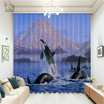 

3D Dolphin Kid Bedroom Curtain With Blue Underwater World Coral Fish Window Curtain Cartoon Children Drapes Kitchen Living Room