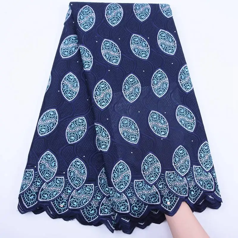 Navy Blue Cotton African Lace Fabric 2020 High Quality French Swiss Voile Embroidery 5Yards Wedding Dress S1837 | Дом и сад