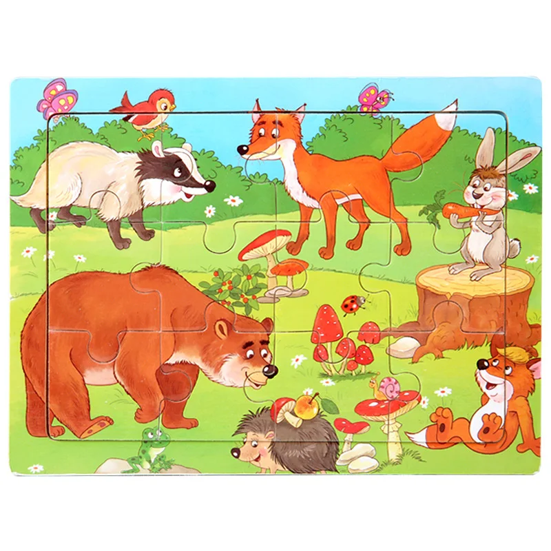 Mini Size 15*10CM Kids Toy Wood Puzzle Wooden 3D Puzzle Jigsaw for Children Baby Cartoon Animal/Traffic Puzzles Educational Toy 20