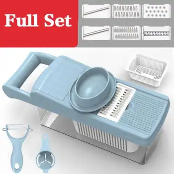 

6 in-1 Multi-Function Food Cutter With Container Vegetable Chopper Cheese Cutter Lemon Squeezer 6 Interchangeable Cutting Tools