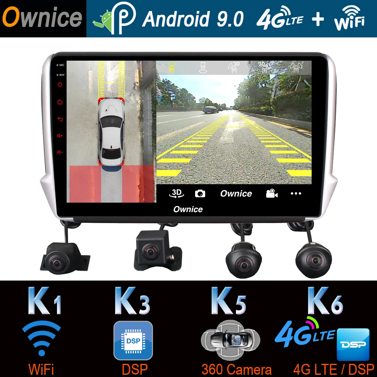 

1din 360° Panoramic Camera 4G LTE Android 9.0 4G+64G DSP CarPlay Car Multimedia Player for Peugeot 2008 208 2014-2018 GPS Radio