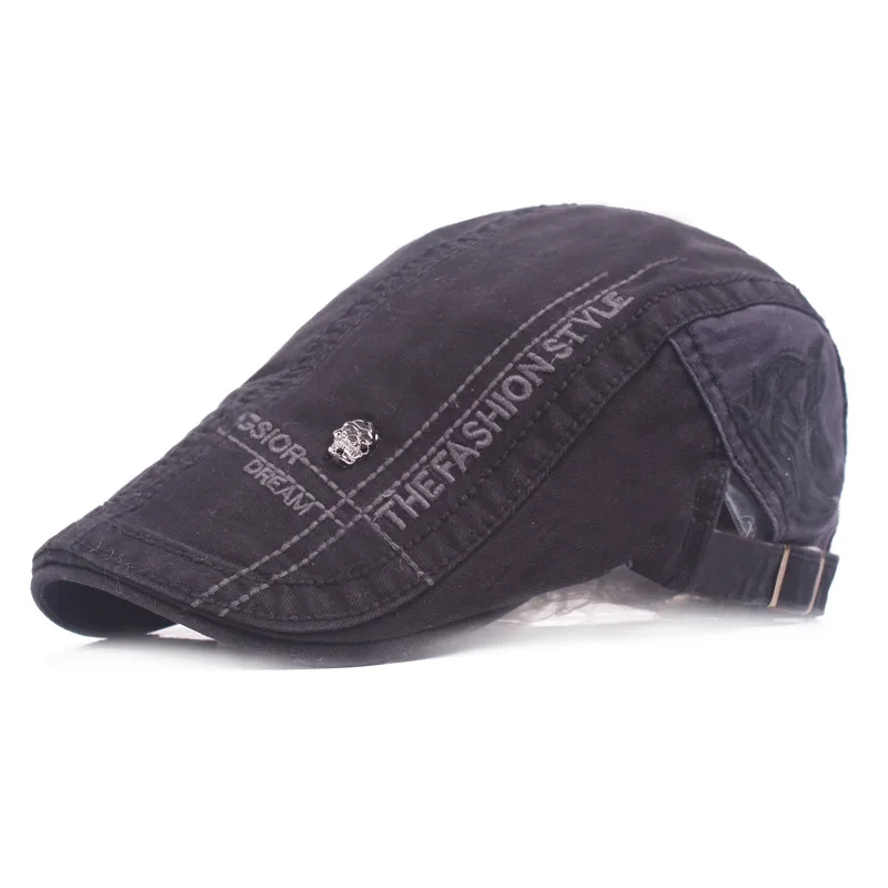Minhui Fashion Берет шляпы из хлопка для мужчин и женщин козырьки Sunhat Gorras Planas плоские кепки s регулируемые береты 5 цветов - Цвет: Black