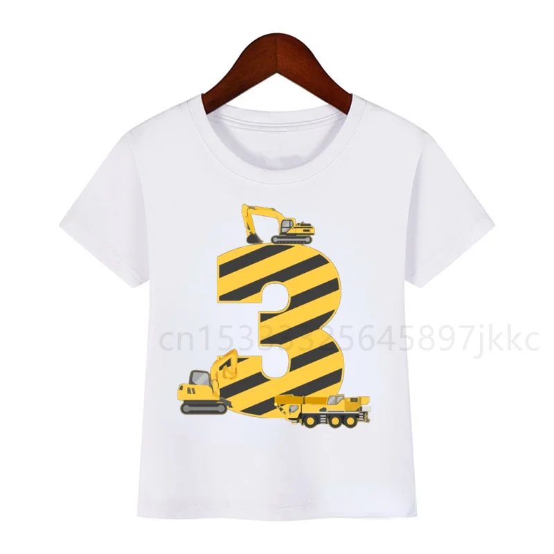 T-Shirts discount Children's Cartoon Excavator Construction Vehicle Bulldozer Crane Birthday Number Name Print T-shirt Boy Girl Funny GiftT-shirt star wars t shirt T-Shirts