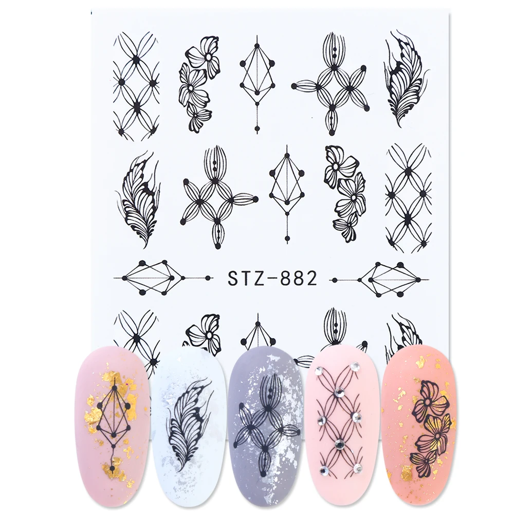 1 шт переводные наклейки для ногтей с линейным цветочным узором для украшения ногтей слайдер для ногтей водяной знак, маникюр Фольга CHSTZ645 - Цвет: STZ882