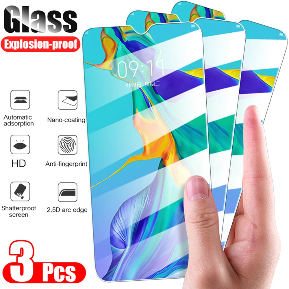 Protector de pantalla de cristal templado para móvil, vidrio Protector de pantalla para Huawei P20, P40, P30 lite, Mate 20, honor 20, 8X, 9X, 10 lite, 10i, 8A, 3 uds.