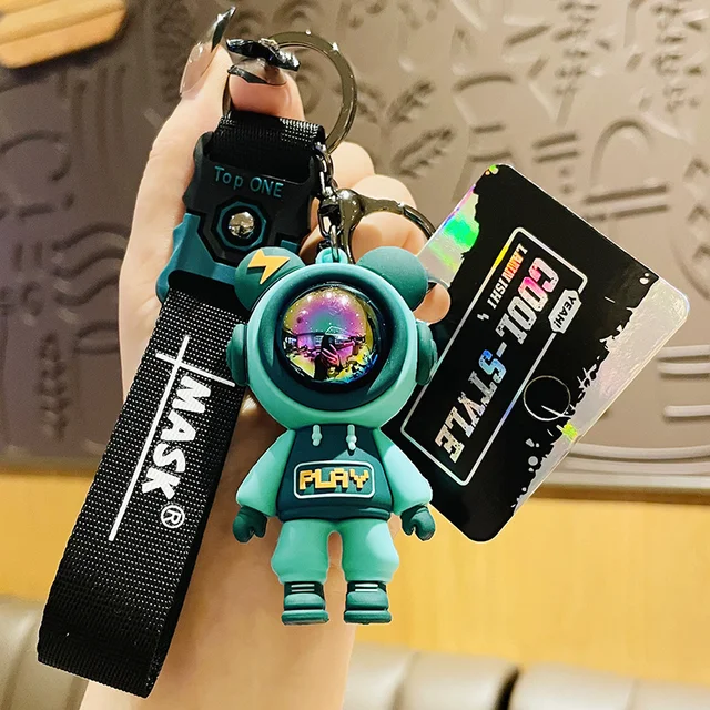 New Lightning Bear Metal Keychain Grey Purple Pink Green Doll Lovely Car Bag Keyring Girl Boy Couple Lover Knitted Lanyard Gift D Green Bear
