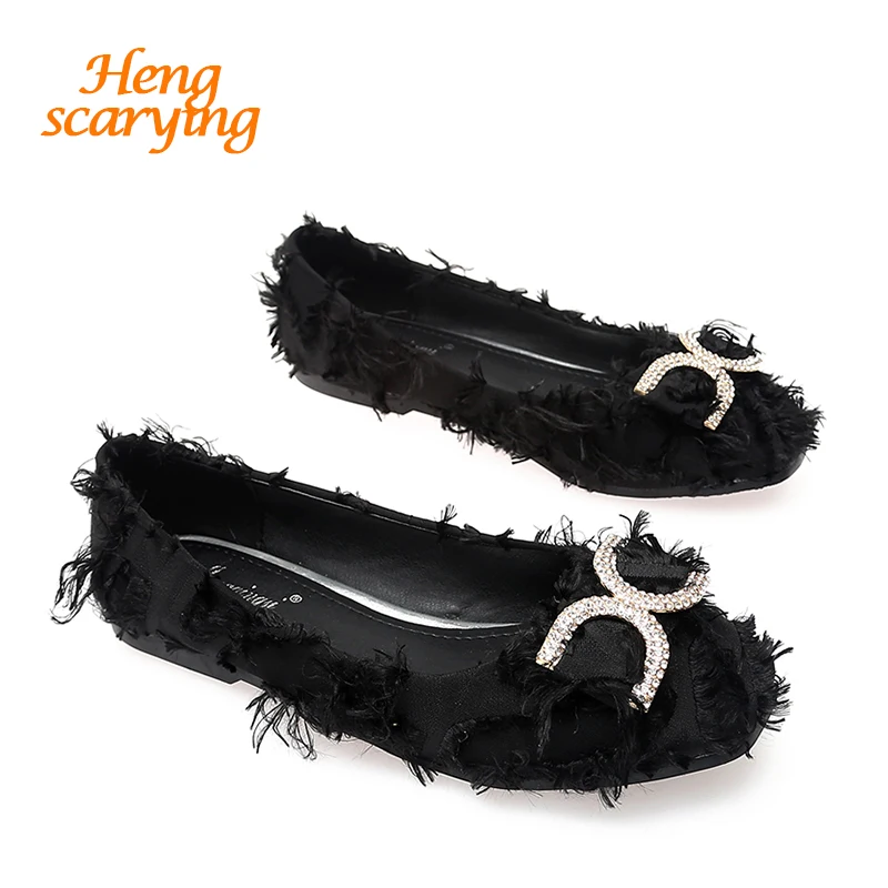 

2019 Autumn New Luxury Women Designer Fushia Crystal Flats Spring Lady Rhinestone Ballerina Flats Plus Size Party korean Shoes