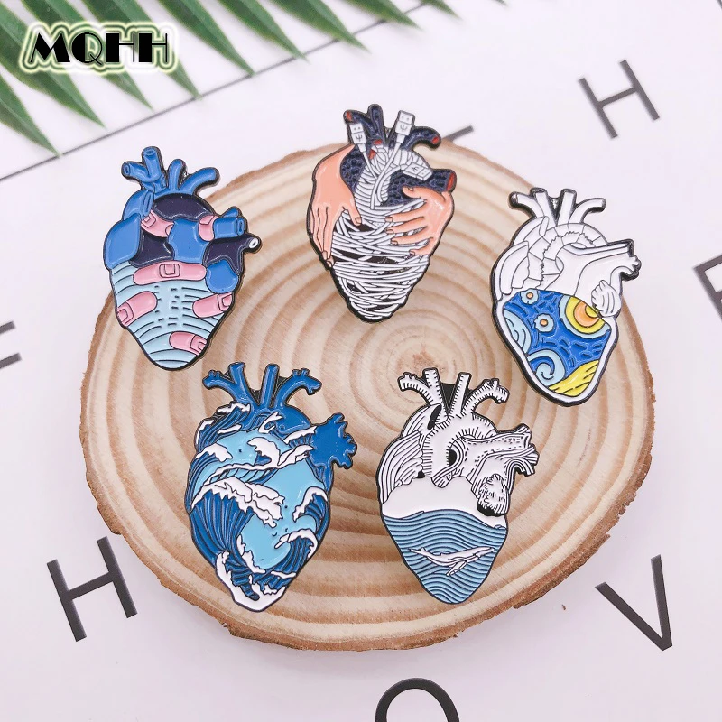 

Creative Skeleton Organs Heart Enamel Brooch Sea Spray Airplane Whale Data Line Hand Bandage Heat Wave Alloy Badge Cartoon Pin