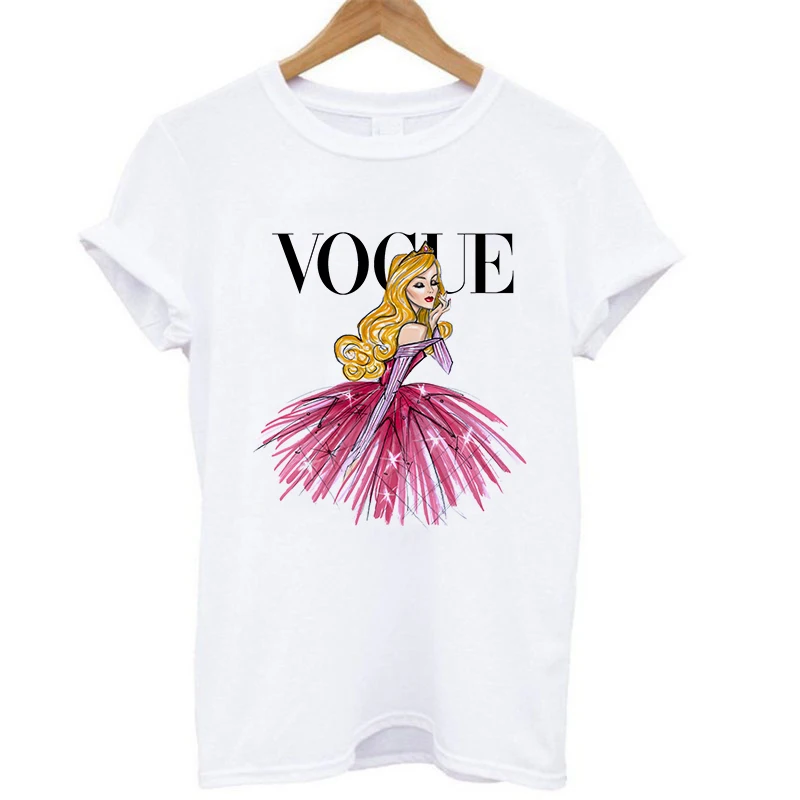 Летняя Сексуальная женская рубашка с коротким рукавом с принтом принцессы Золушки модная свободная vogue футболка Топы