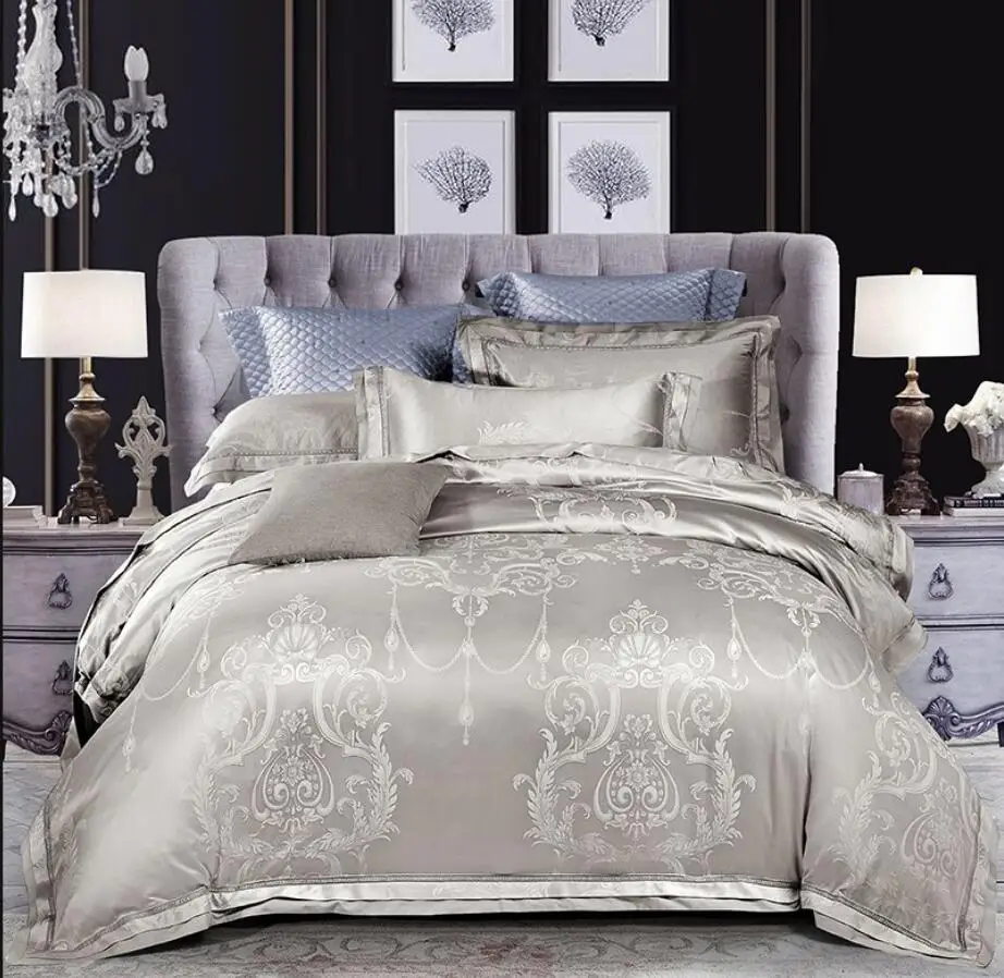 6 шт. королевские текстильные постельные принадлежности для дома наборы роскошные жаккардовые атласные свадебное одеяло покрывало простыня наволочки хлопок queen king size - Цвет: E
